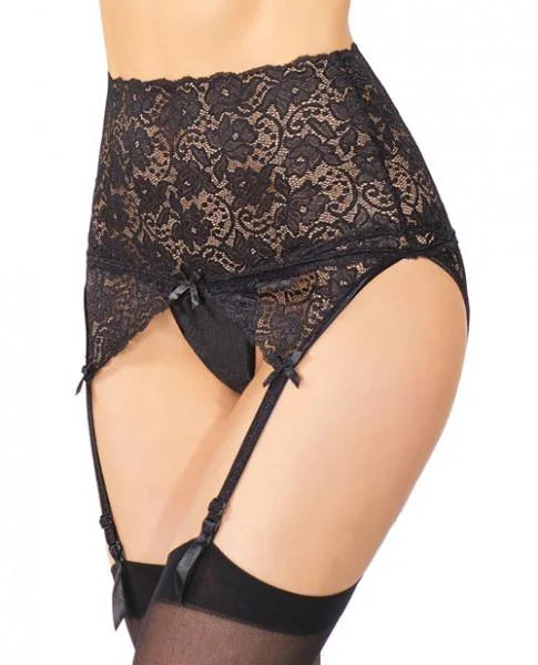 Coquette Black Stretch Lace High Waisted Suspender Belt One Size